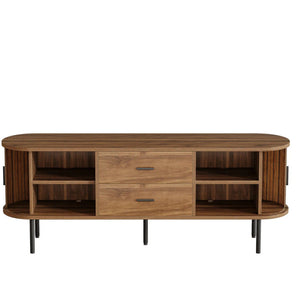 Fluted TV Stand With Tambour Sliding Doors - Walnut