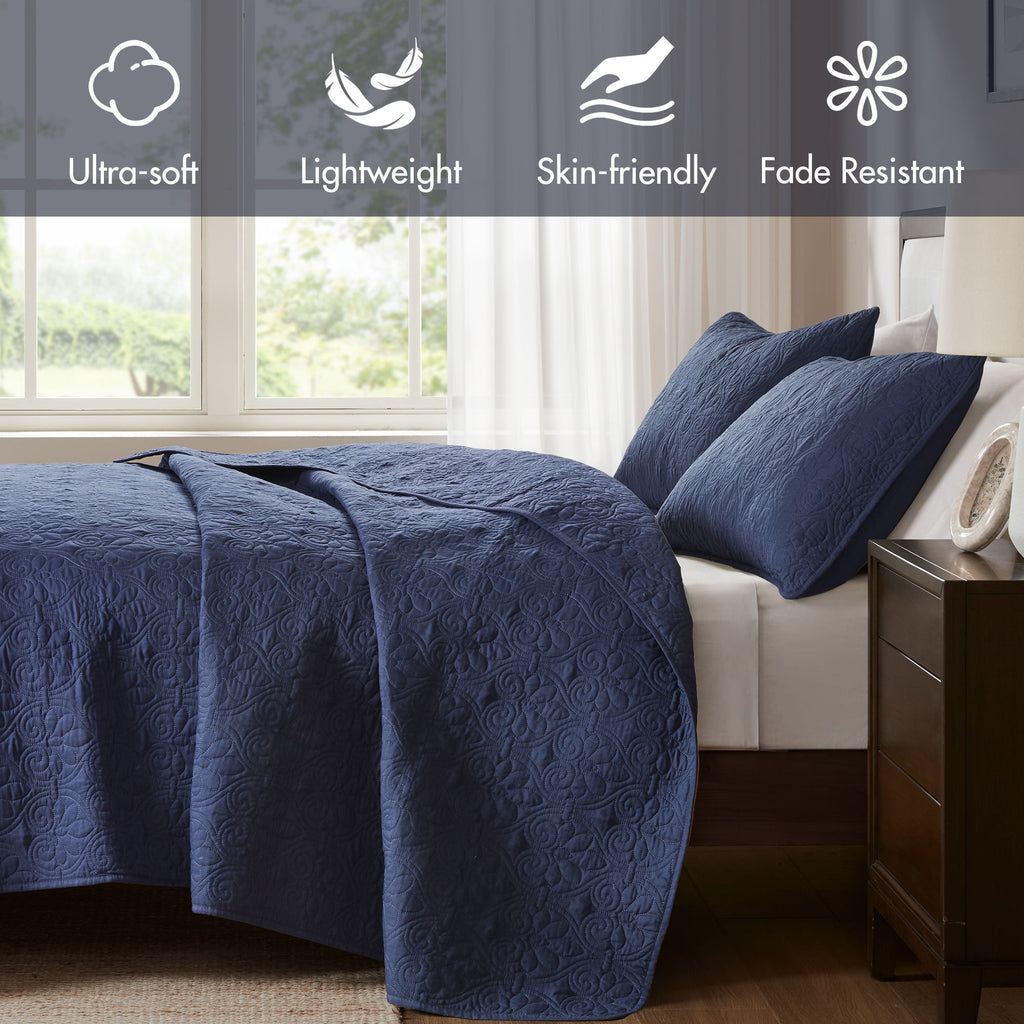 Quebec - King Reversible Coverlet Set - Navy
