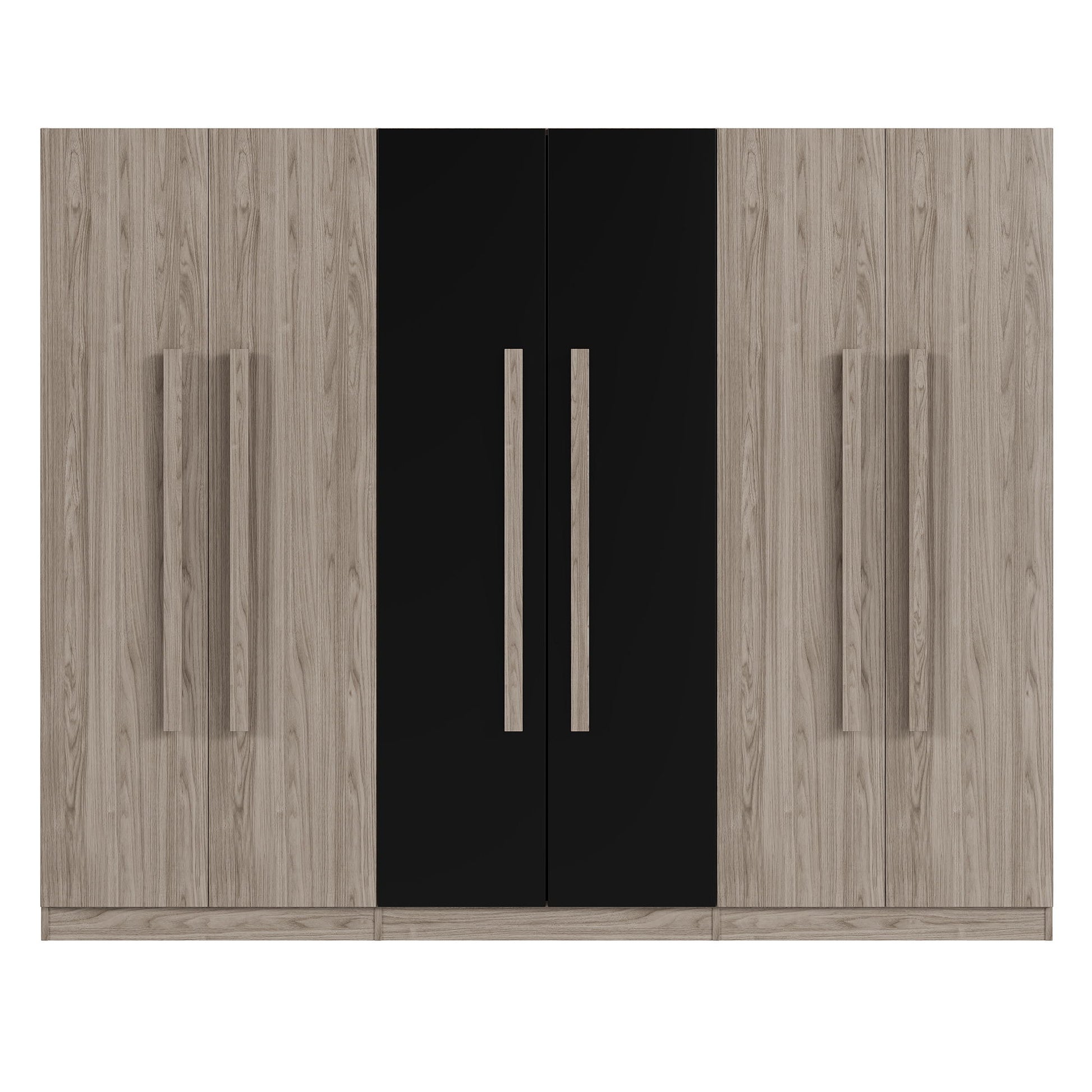 6 Doors Wardrobe Storage For Bedroom, With 2 Drawers Inside - Black / Nature