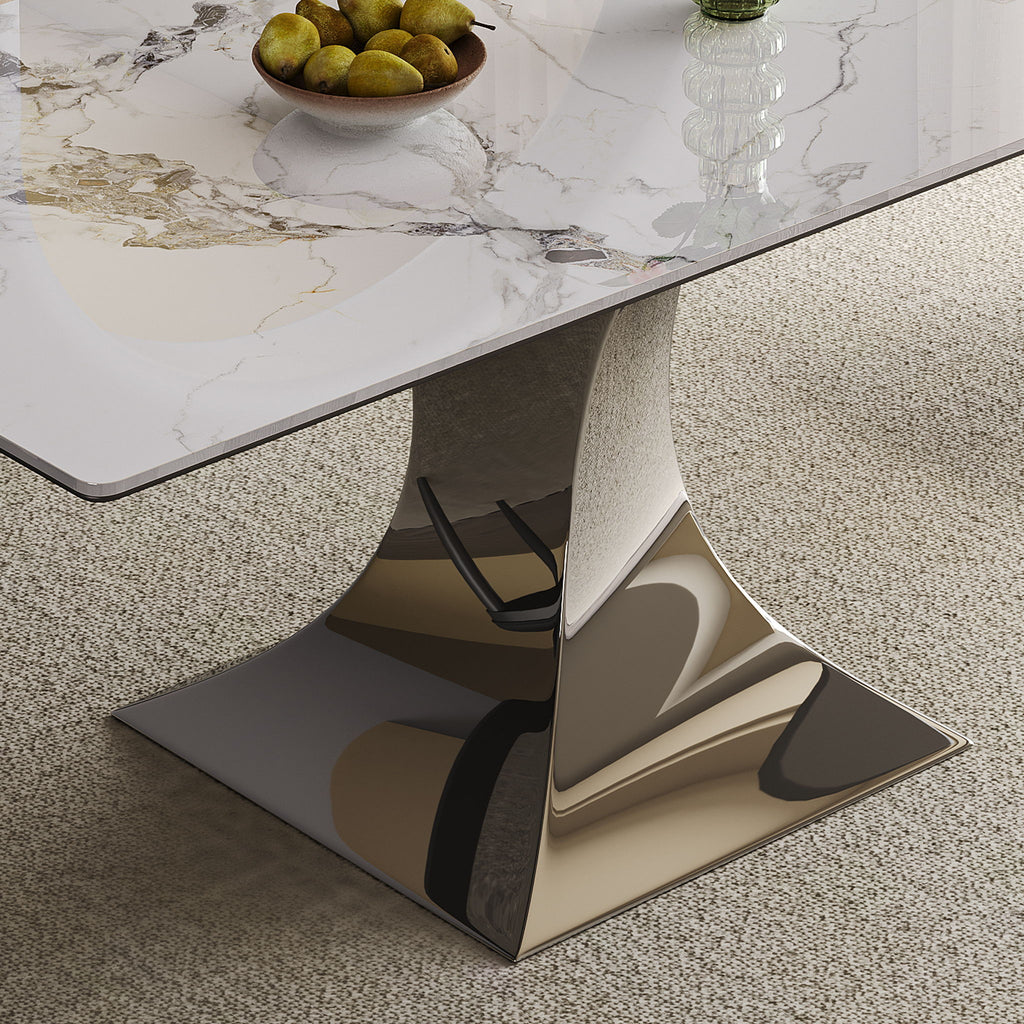 Modern Rectangular Dining Table For 6 - 8, Plated Hourglass Base