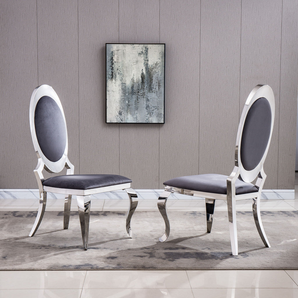 Dining Chair With Oval Backrest, Stainless Steel Legs (Set of 2)