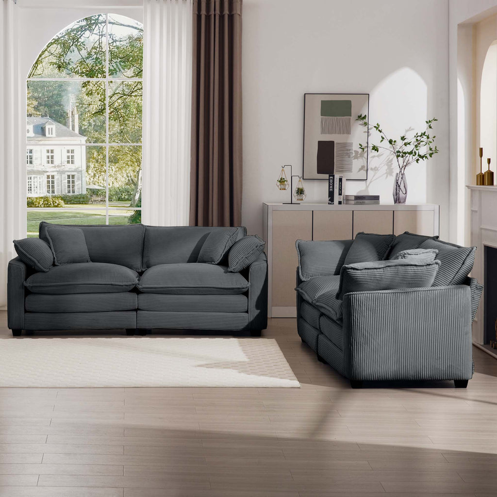 Elegant Corduroy Oversized Sectional Sofa Set With Deep Seats And Flexible Layout