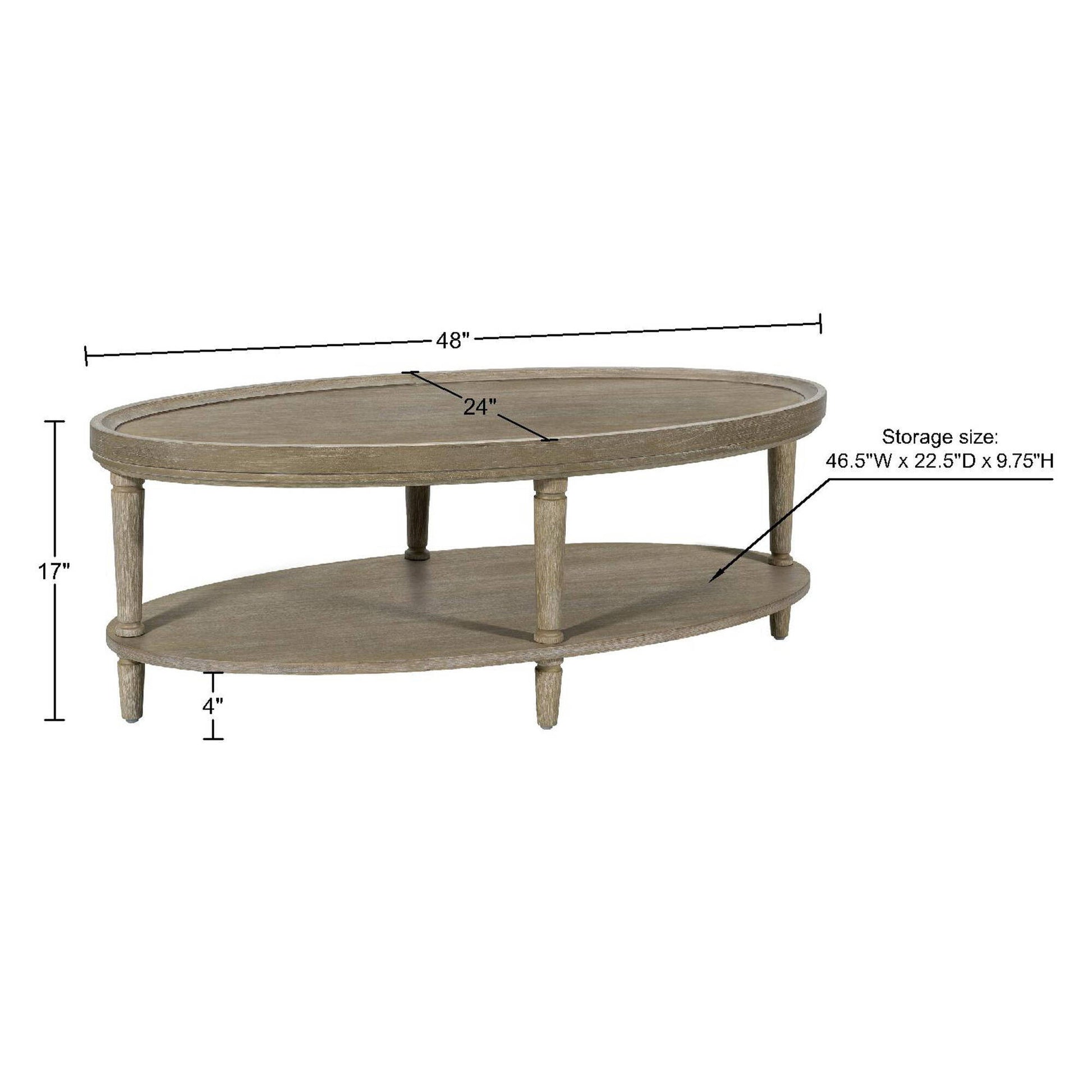 Ayanna - Oval Coffee Table With Shelf - Reclaimed Greige