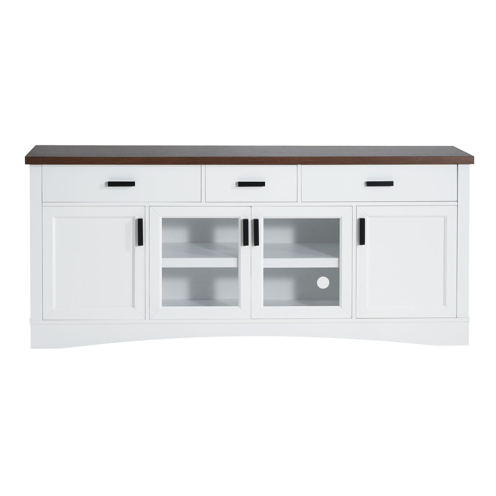 TV Console Stand, Glass Doors & Storage Drawers, Adjustable Shelves