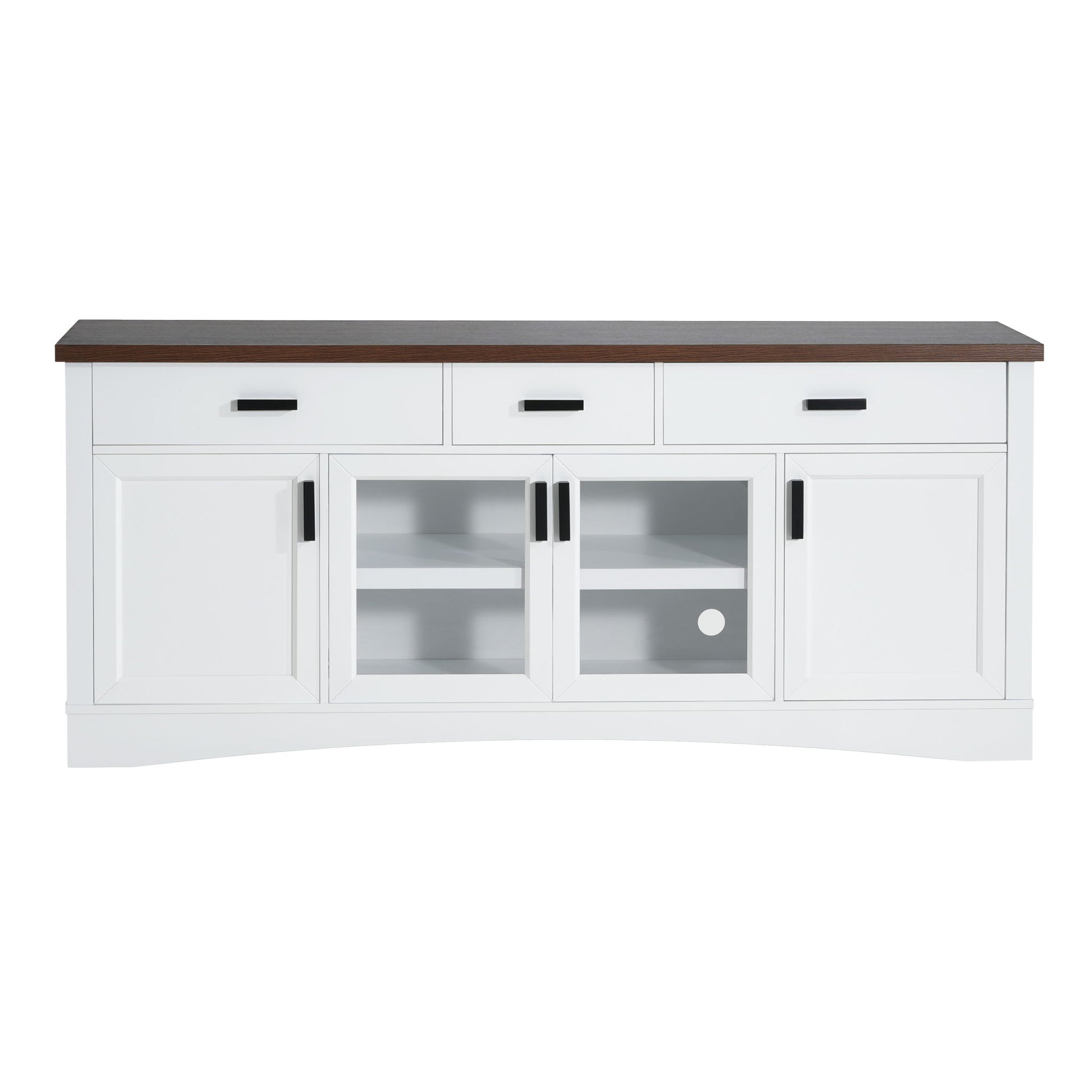 TV Console Stand, Glass Doors & Storage Drawers, Adjustable Shelves