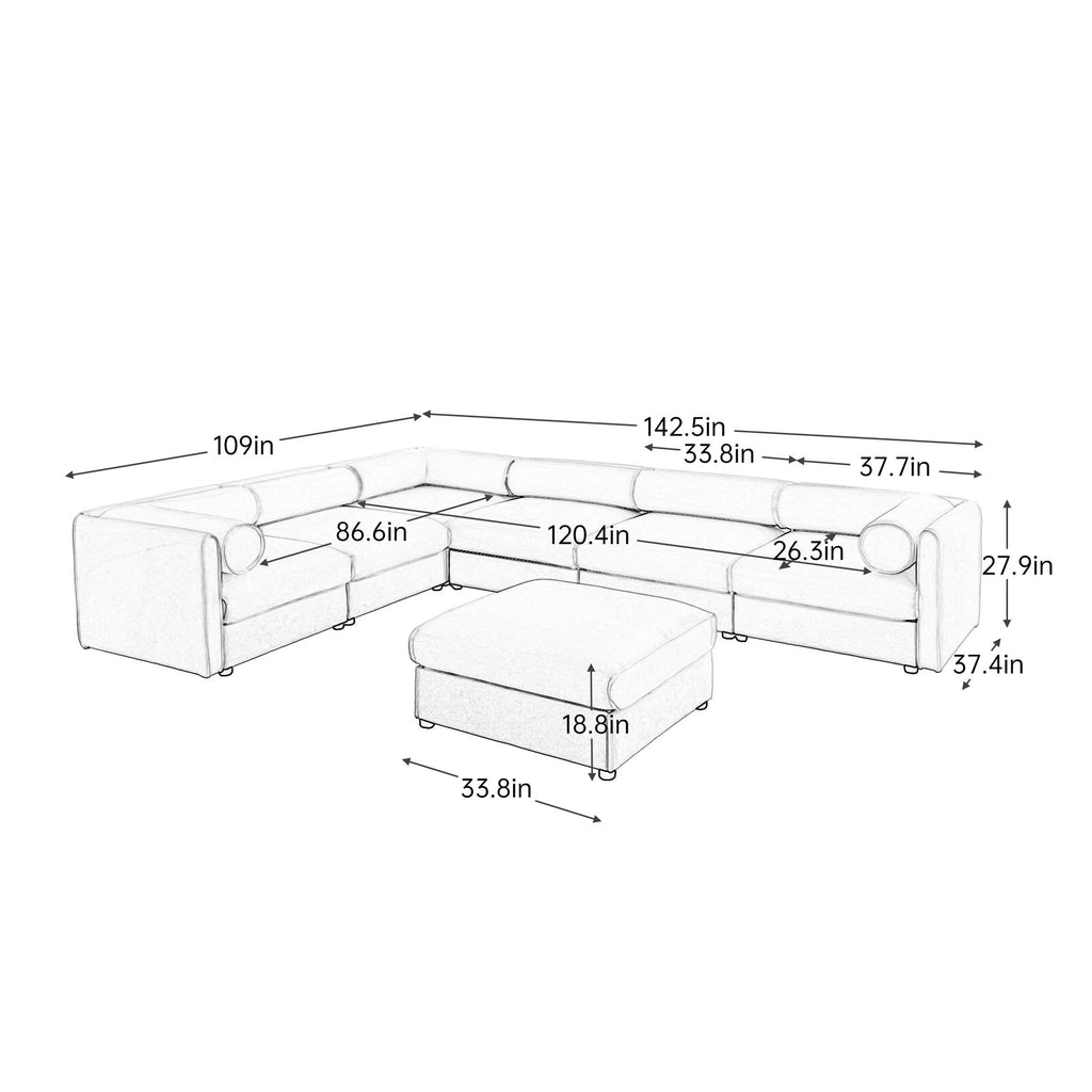 Contemporary Elegant White Chenille Sofa With Storage And Ottoman
