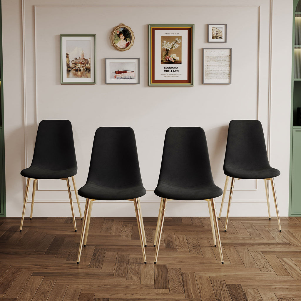 Fabric Dining Chairs, Upholstered Armless Accent Chairs, Classical Appearance And Metal Legs (Set of 4)