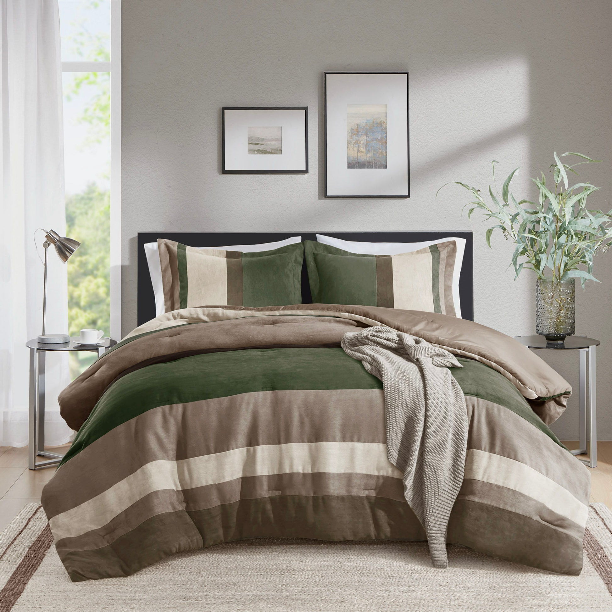 Boulder Stripe - Full/Queen Pieced Comforter Set - Green