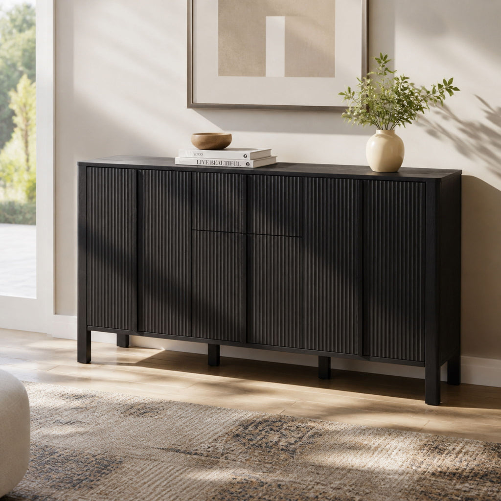 Colored Fluted Sideboard With 3 Doors And 1 Drawer