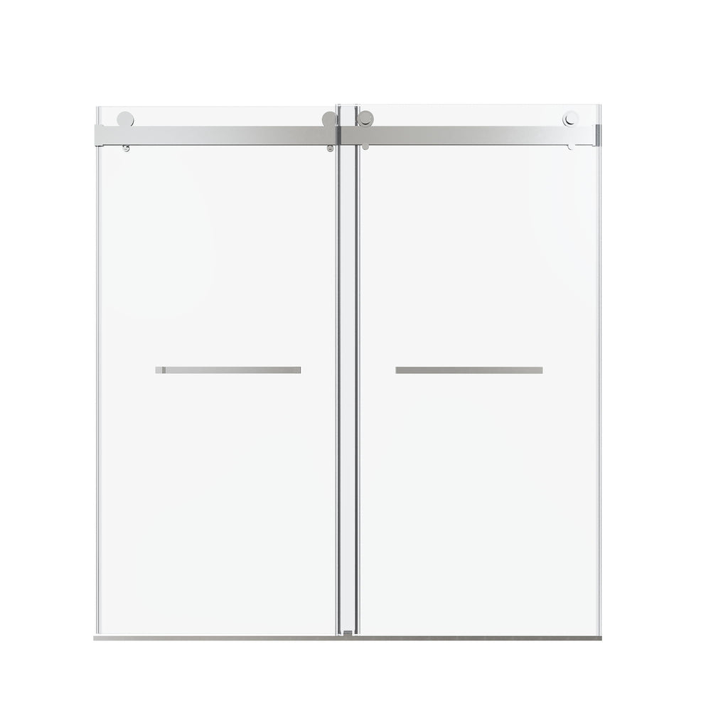 Frameless Double Sliding Soft Close Shower Door, Tempered Glass