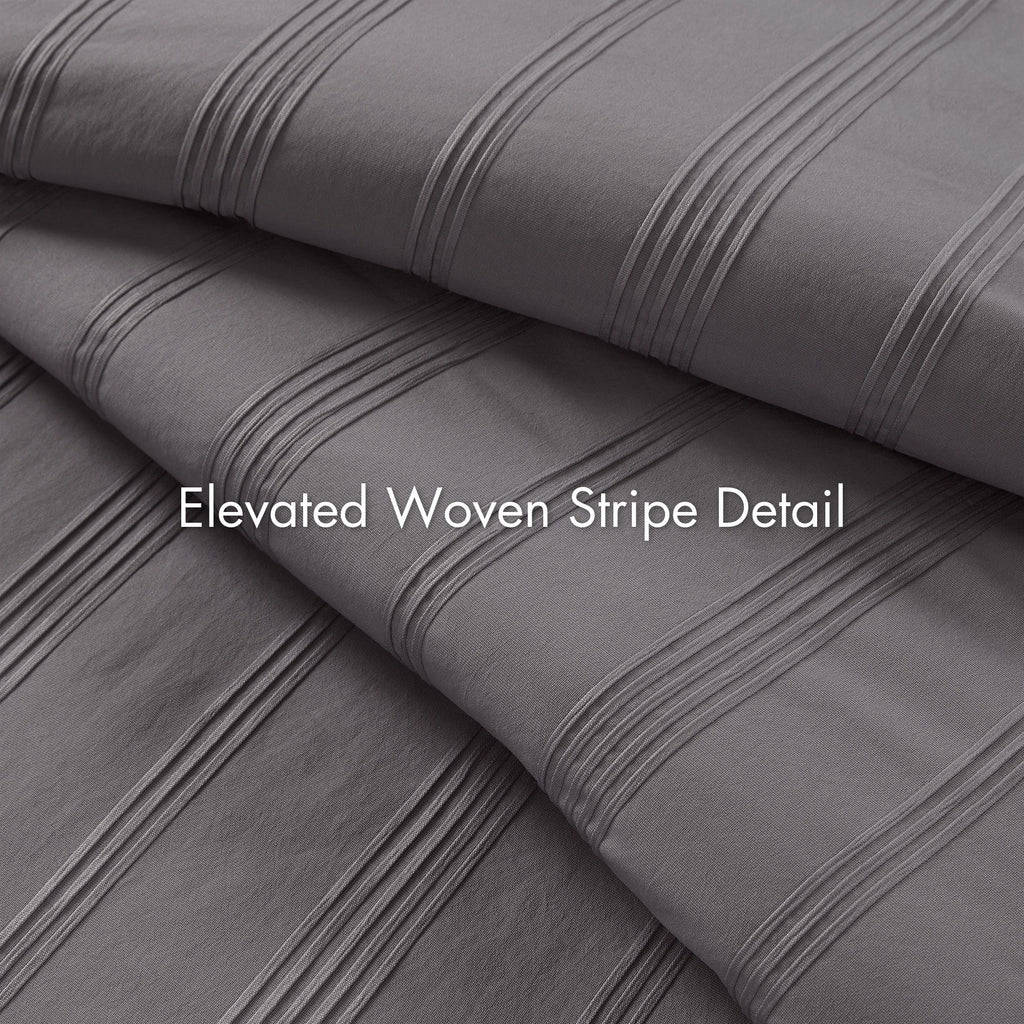 Logan - Twin/Twin Long Striped Comforter Set - Charcoal