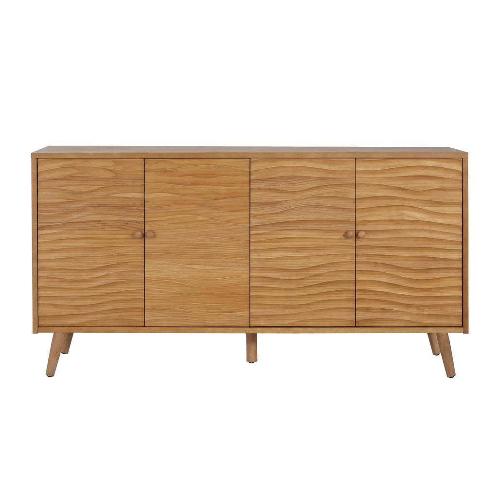 4 Door Sideboard, Wavy Pattern Doors, Adjustable Shelves - Natural