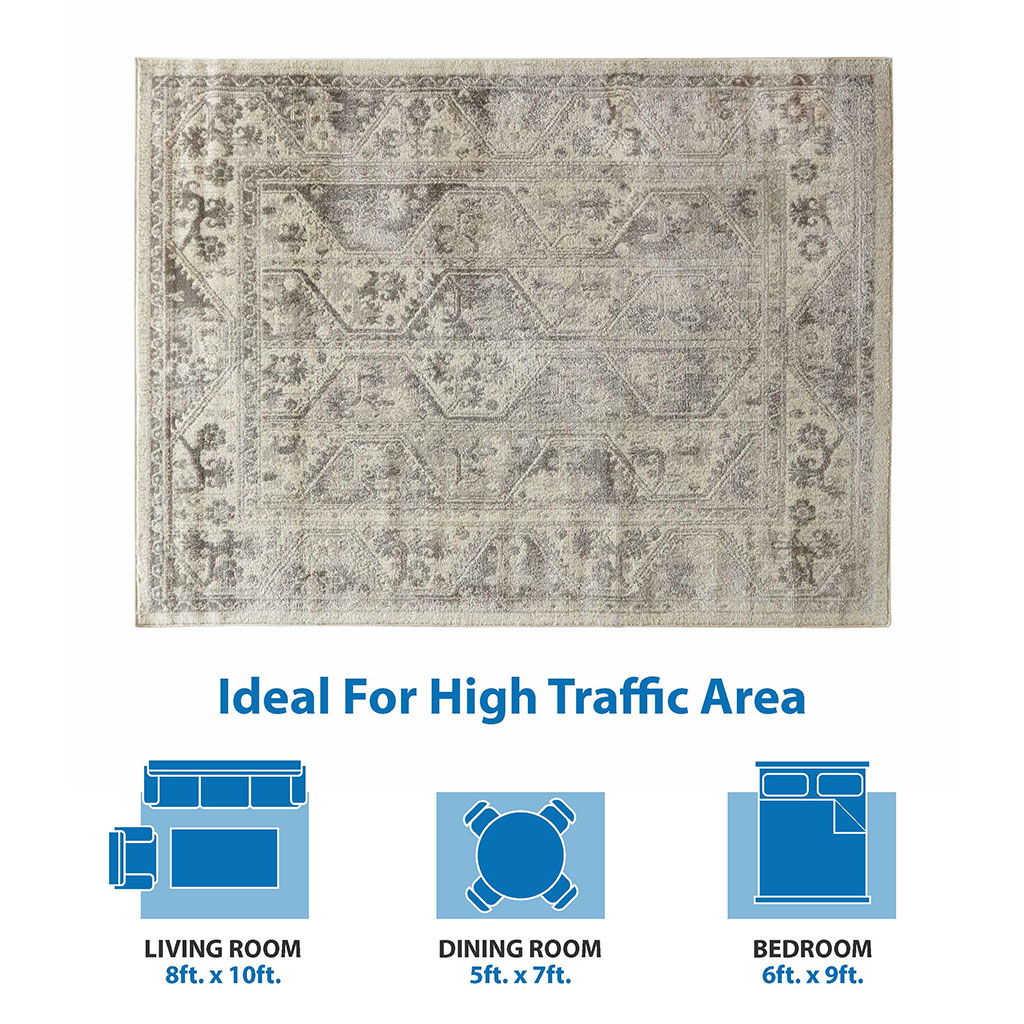 Dakota - 8' X 10' Tiled Border Area Rug - Beige / Cream