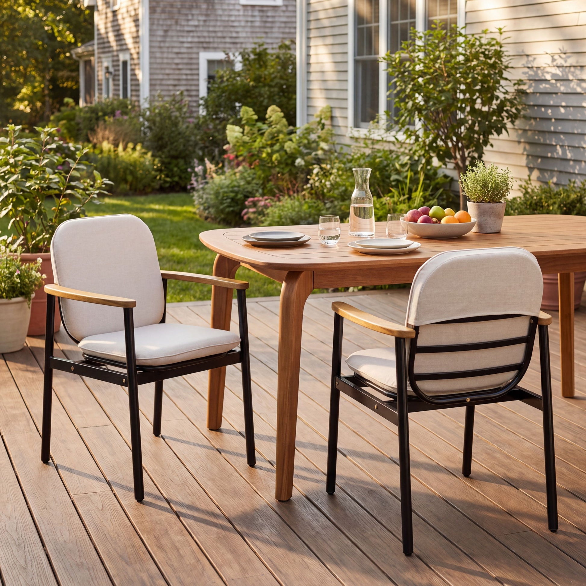 Outdoor Dining Chair - Beige / Black / Teak