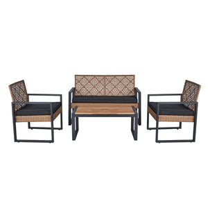 4 Piece Patio Furniture Set With Acacia Wood Table Top And Cushions