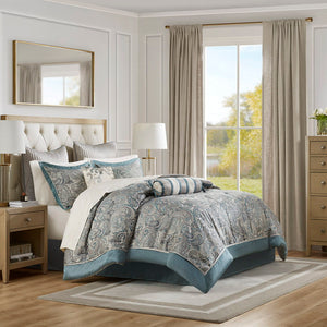 Aubrey - 12 Piece Comforter Set With Cotton Bed Sheets - Blue