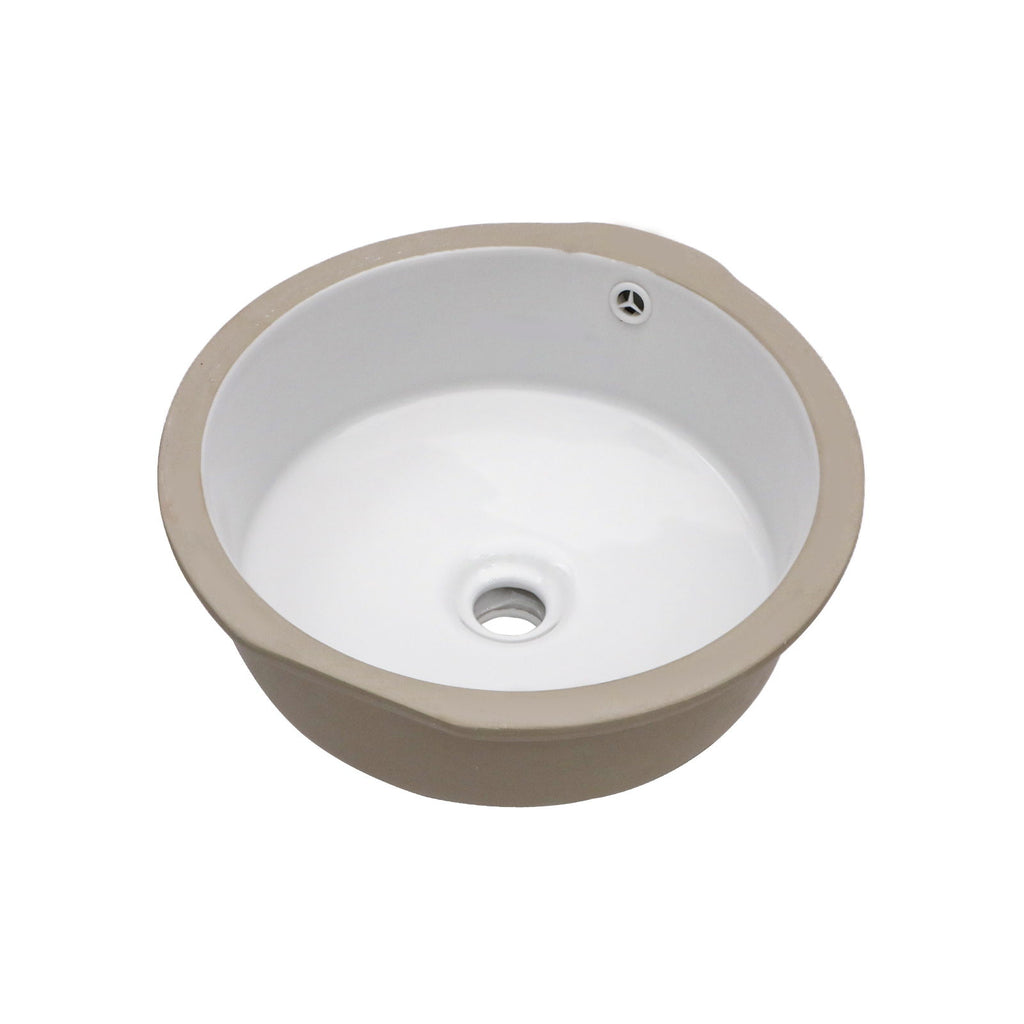 Ceramic Round Undermount Bathroom Sink With Overflow, European Style - White