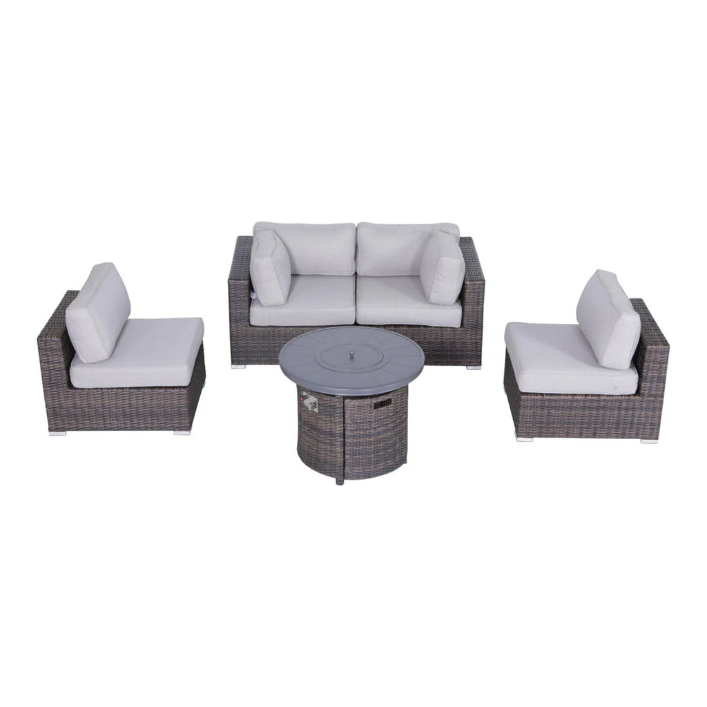 Wicker Outdoor Lounge Set With Cushions And Fire Pit