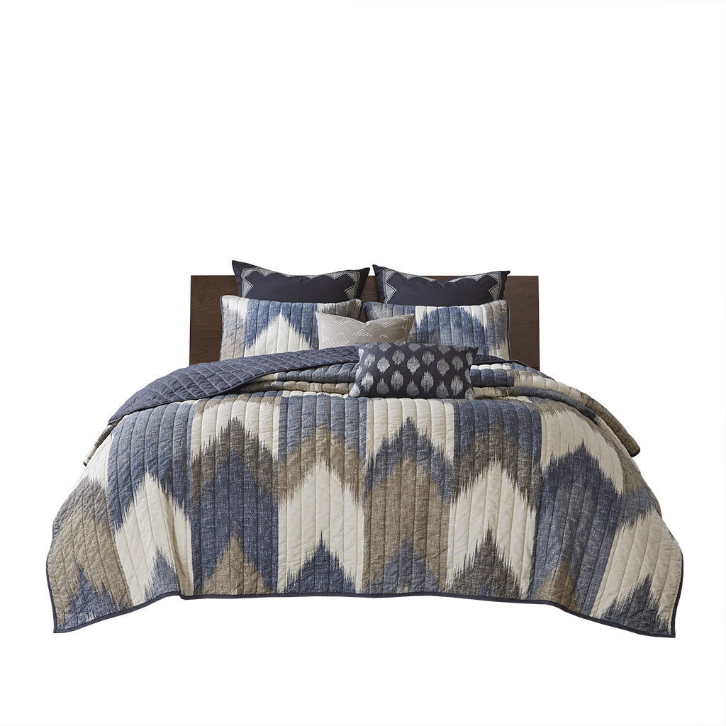 Alpine - King 3 Piece Printed Coverlet Set - Navy