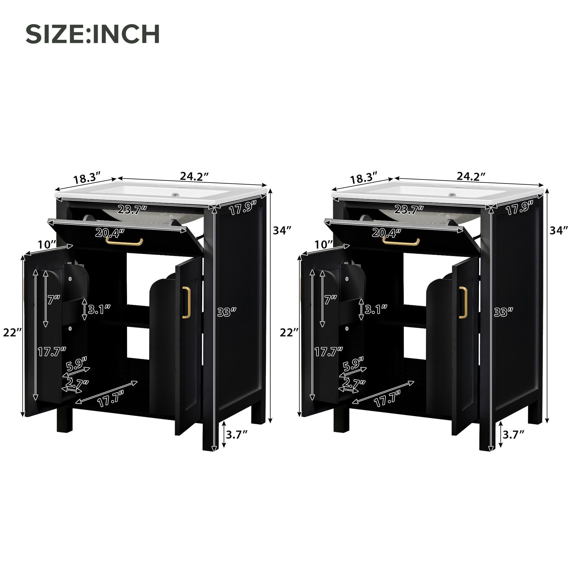 Modern Bathroom Vanity With Ceramic Sink, Soft-Close Doors, Flip Drawer, U-Shaped Shelves, Elegant Storage Solution