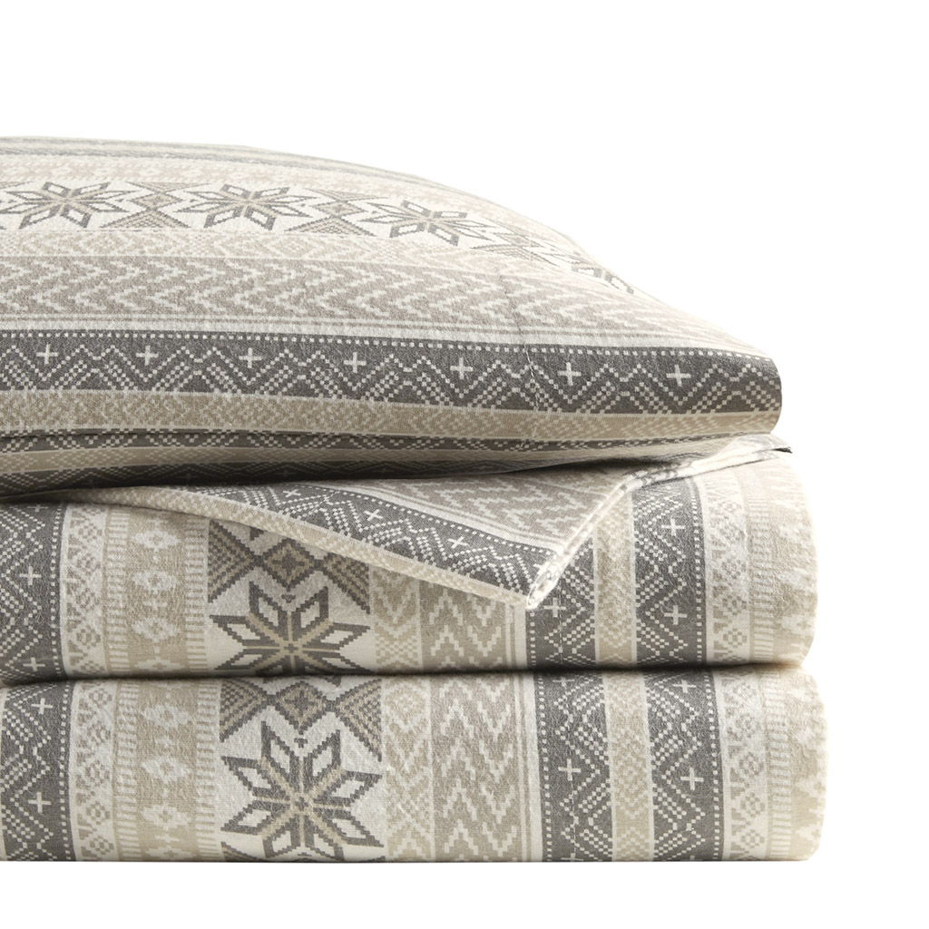Cozy Cotton Flannel - Printed Sheet Set - Gray / Beige