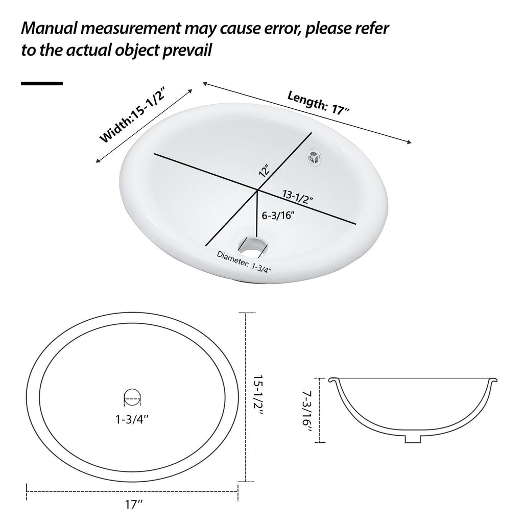 Semi Recessed Bathroom Sink With Countertop Vessel Design, 17" X 15.5" - White