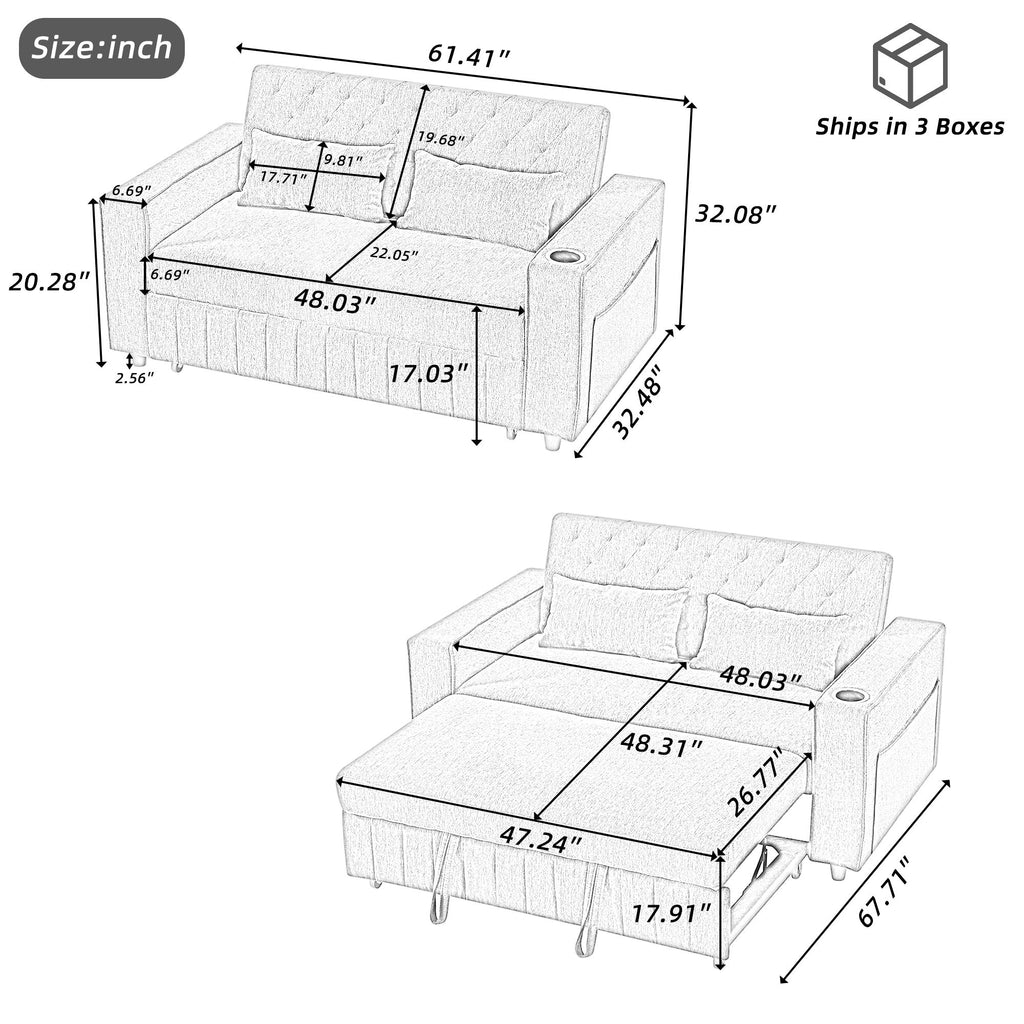 Pull-Out Sofa Bed Convertible Couch With Adjustable Backrest For Living Room