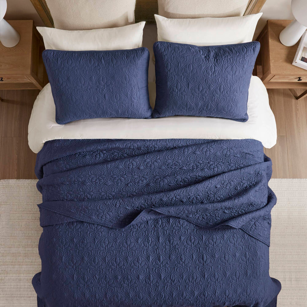 Quebec - Queen Reversible Bedspread Set - Navy