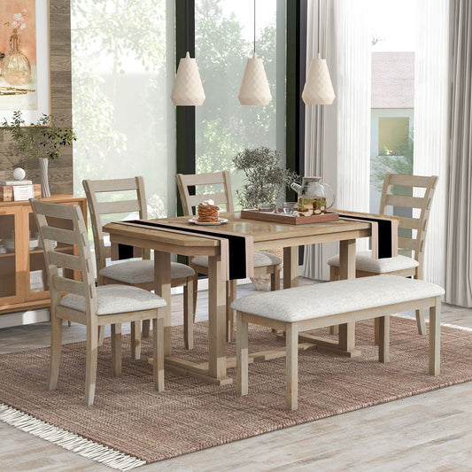 Gewnee - Double Pedestal Dining Set 6 Piece - Natural Wash