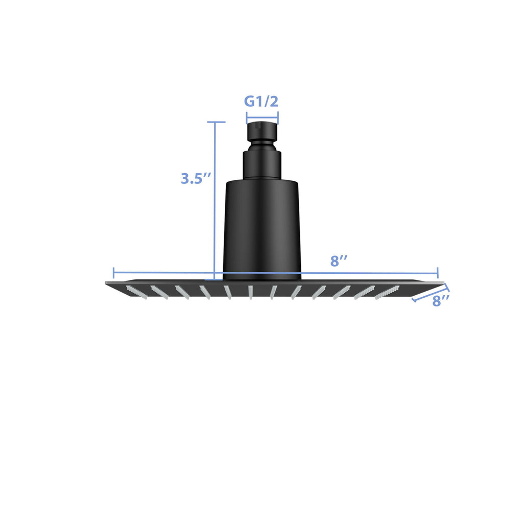 Ultra Thin 8" Square Rain Shower Head 304 Stainless Steel, Wall / Ceiling Mounted