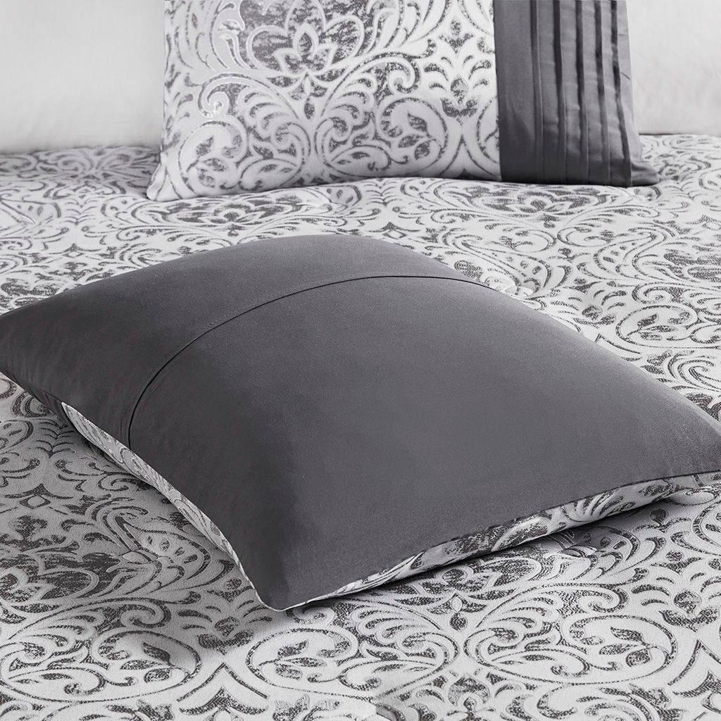 Emilia - 12 Piece Jacquard Comforter Set With Bed Sheets - Pearl Silver
