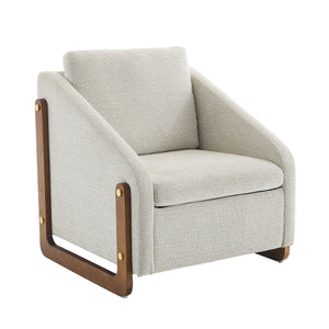 Modern Chenille Upholstered Armchair With Wooden Side Frame