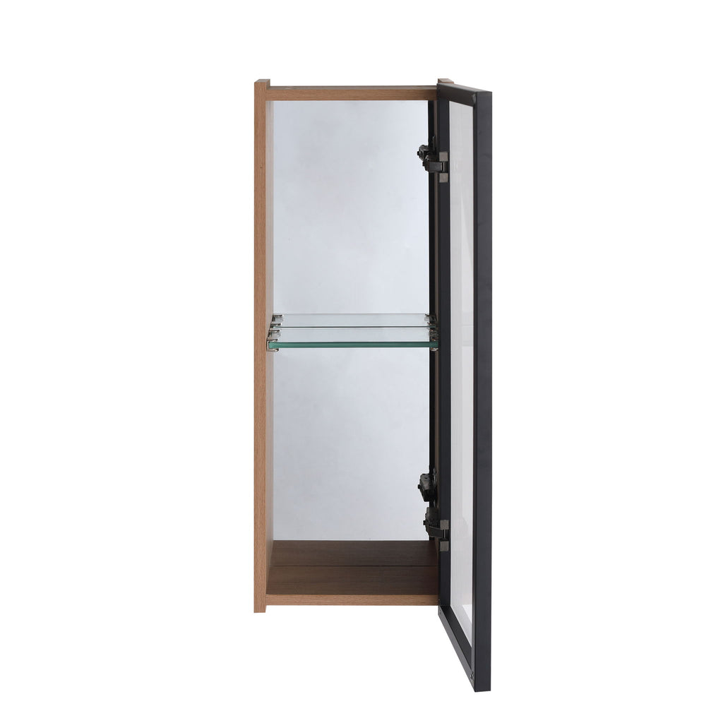 10" Bathroom Wall Mirror Cabinet With Door, Adjustable Shelf - Imitative Oak