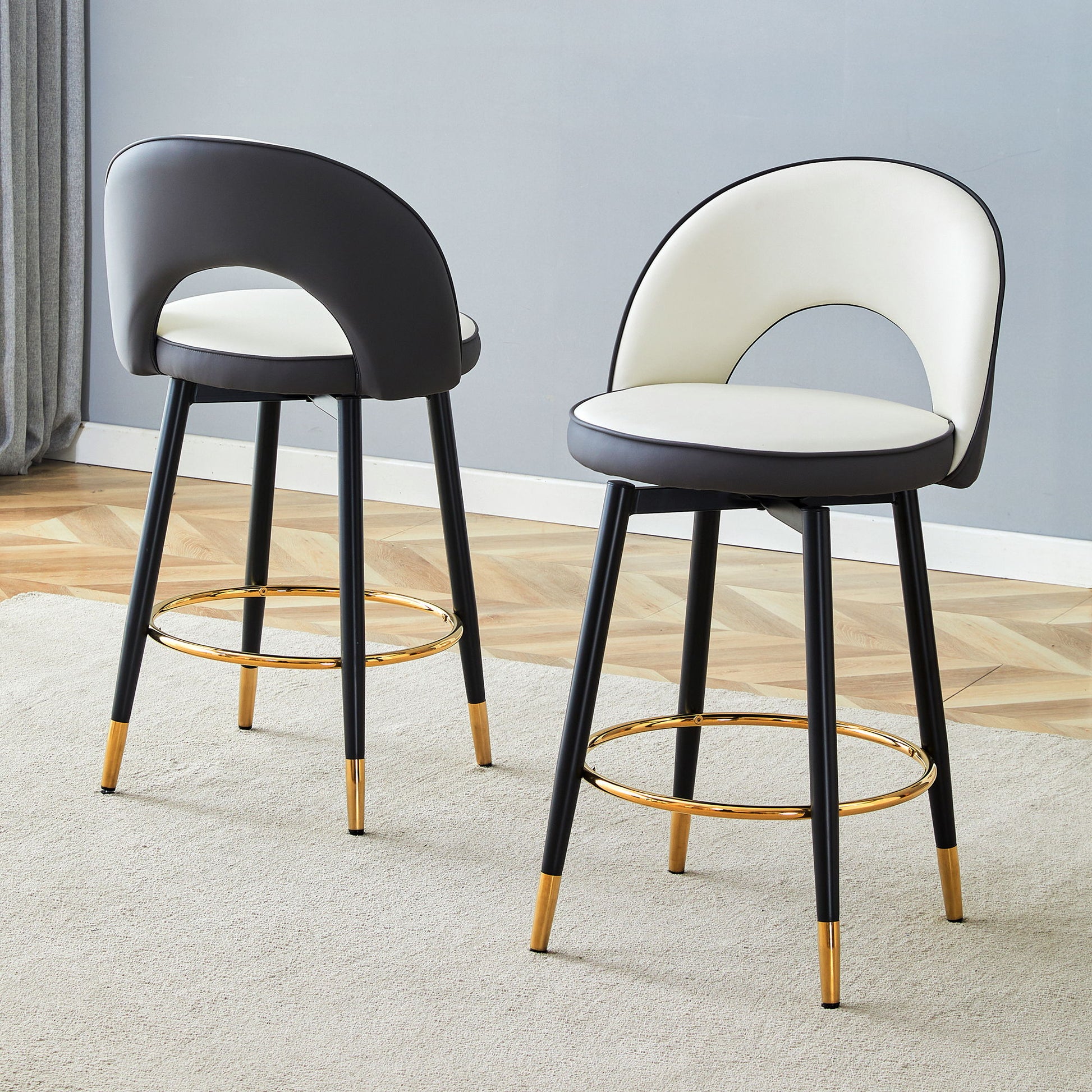 Upholstered Rotatable Bar Chair With Metal Legs For Dining Room