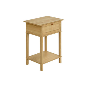 Accent Table With Storage Drawer, 2 Tier Nightstand For Living Room - Natural