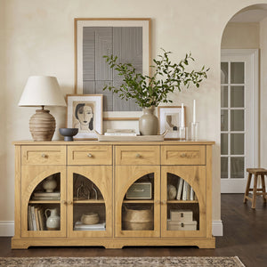 Sideboard Cabinet With 4 Drawers And 4 Arched Glass Doors