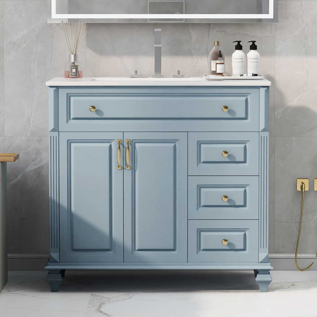 Modern Bathroom Vanity With Sink, 3 Drawers & 2 Doors