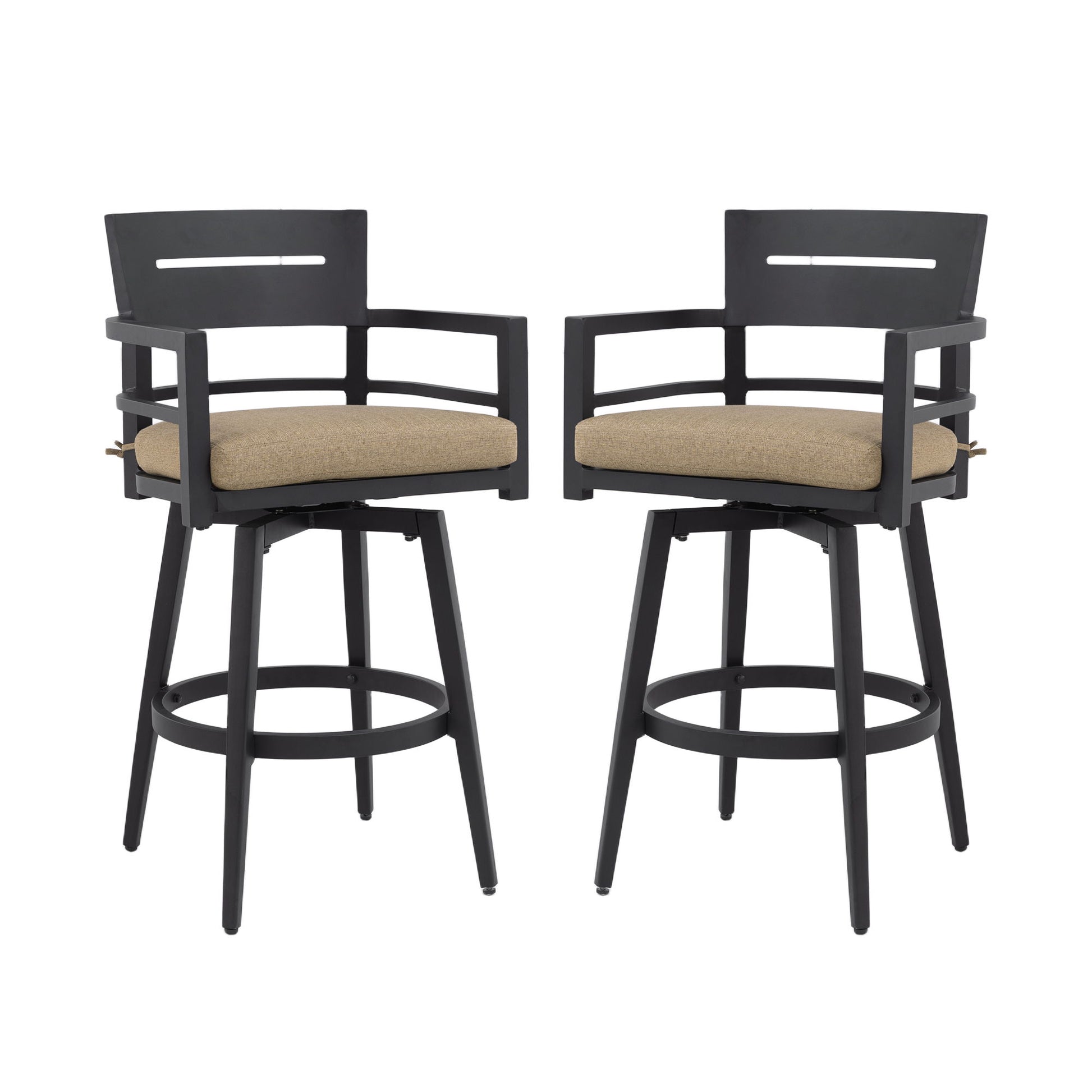 Outdoor Swivel Bar Chairs, 360 Degree Rotation, Ergonomic Backrest (Set of 2)