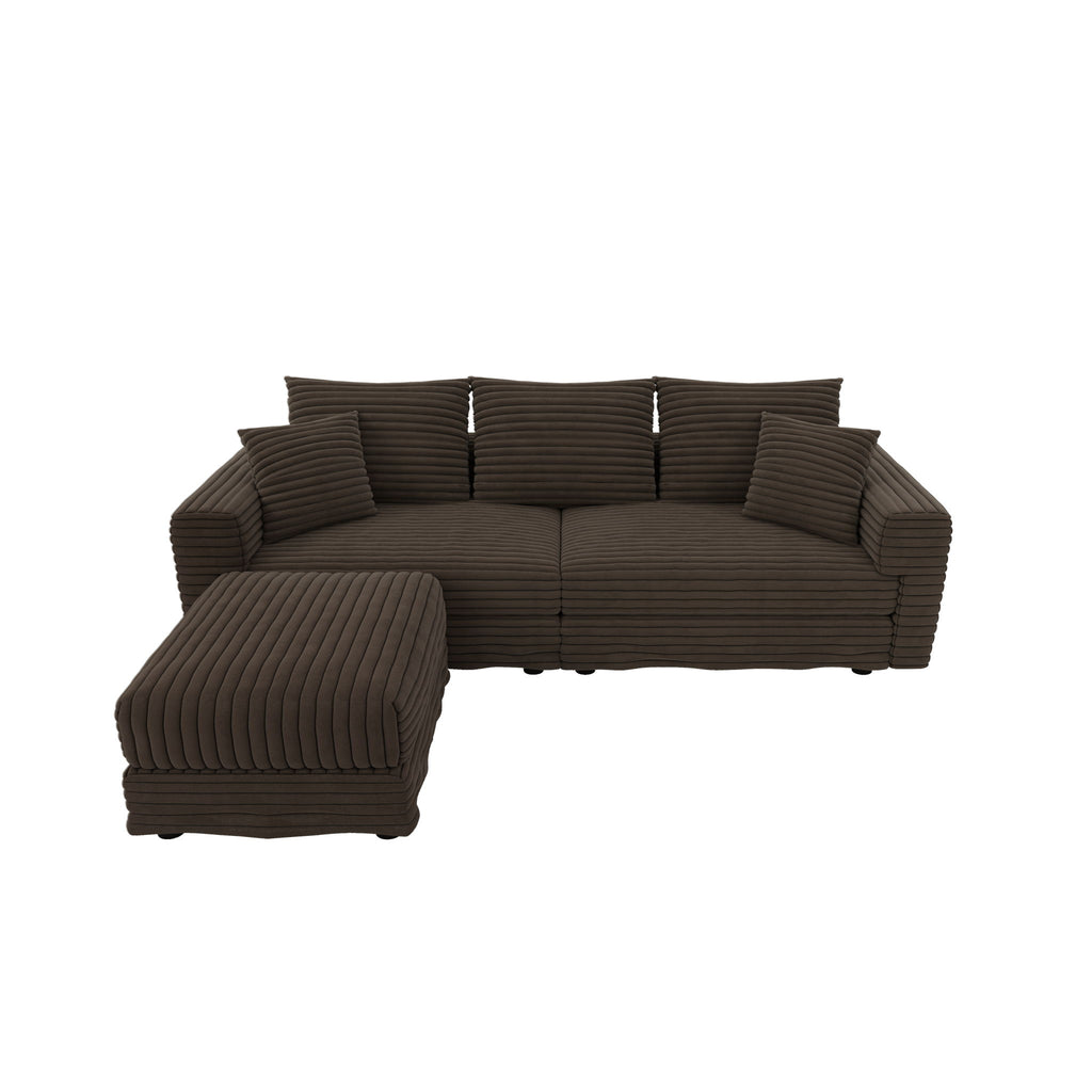 Deep Seat Convertible Sofa With Soft Pillows And Ottomans