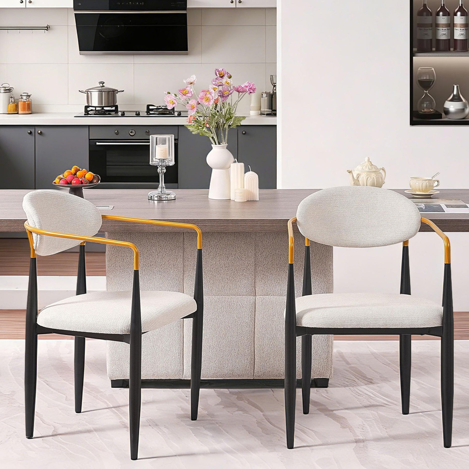 Modern Upholstered Dining Chair With Accented Armrests (Set of 2)