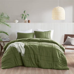 Porter - King Soft Washed Pleated Comforter Set - Olive Green