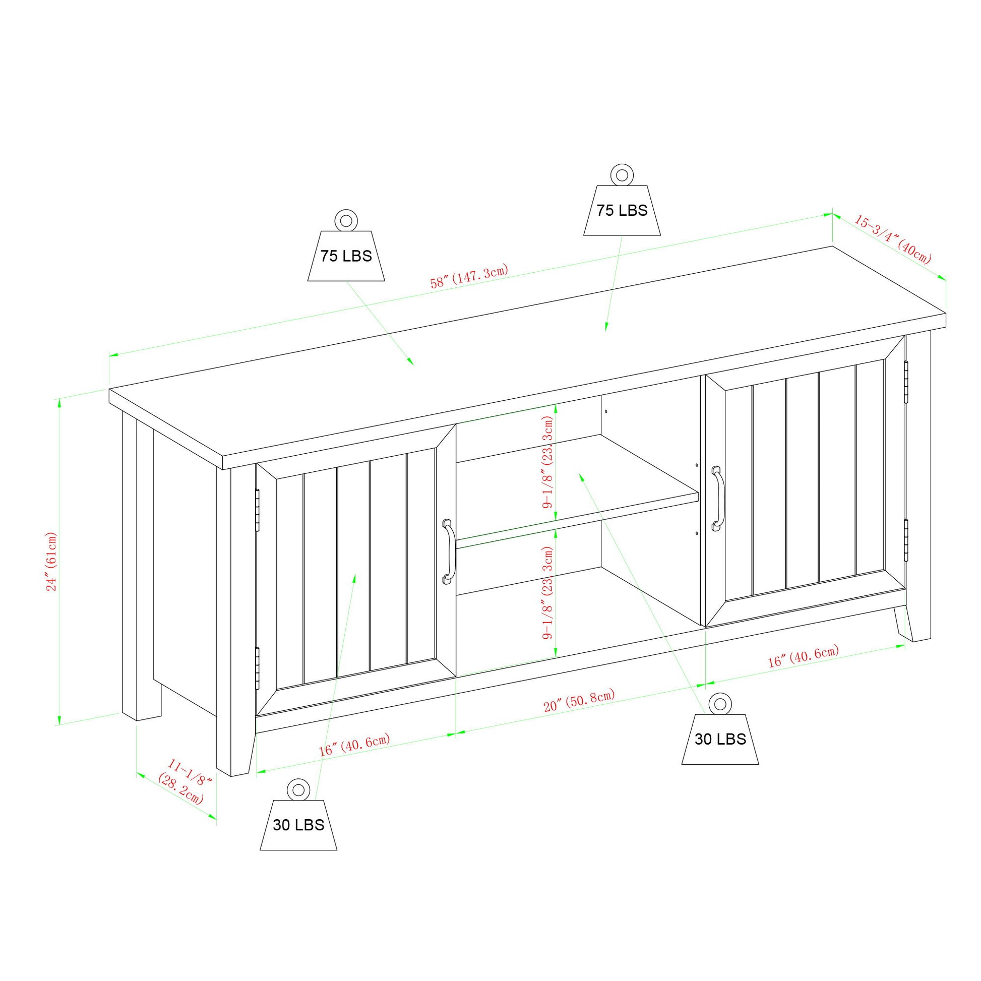 Classic Grooved Door TV Stand For Tvs Up To 65"