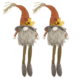Sitting Gnome With Maple Leaf On Hat, For Holiday Harvest Festival Fall Festival & Thanksgiving Table Decorations (Set of 2) - Orange Multi