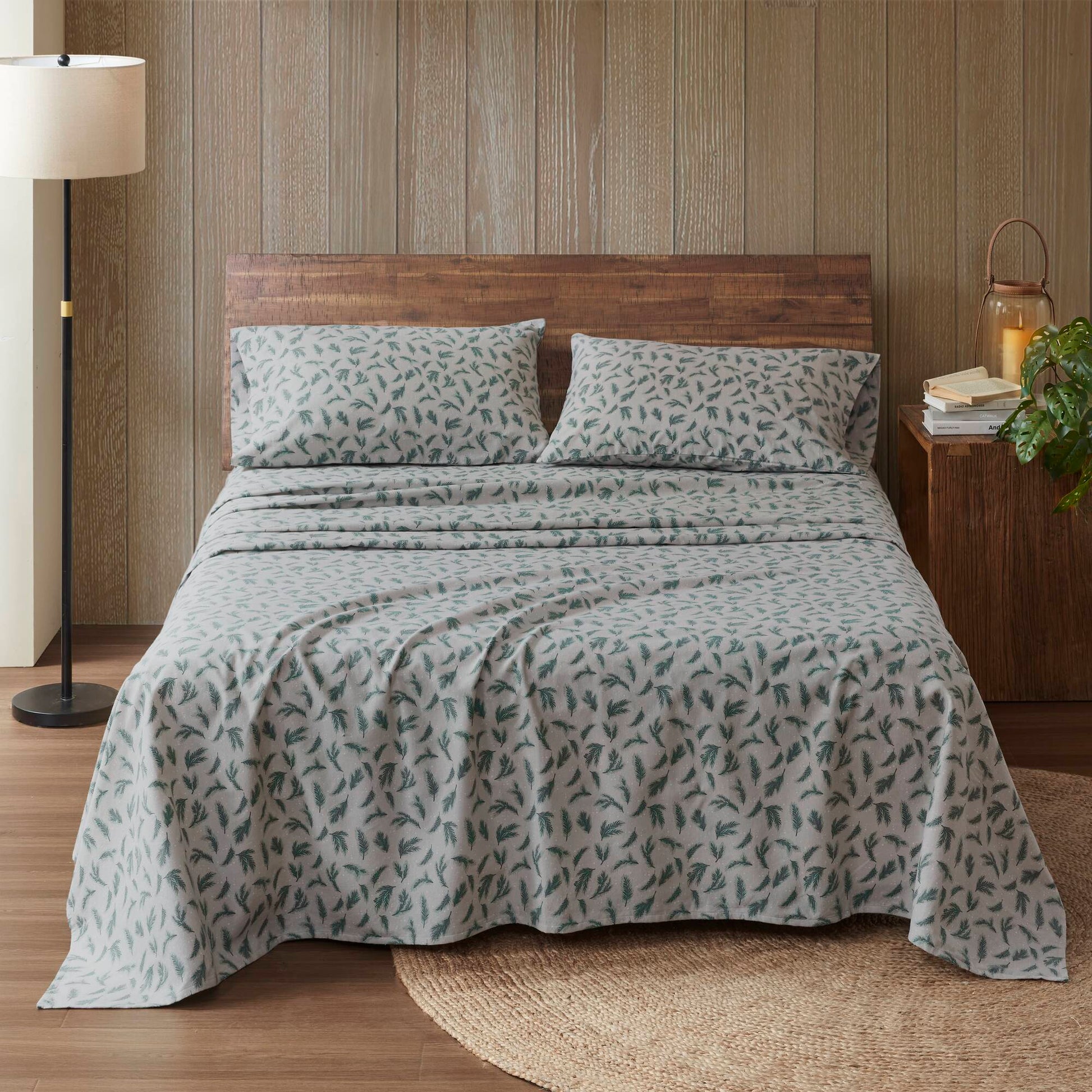 Flannel - King 100% Flannel Printed Sheet Set - Pine Branches