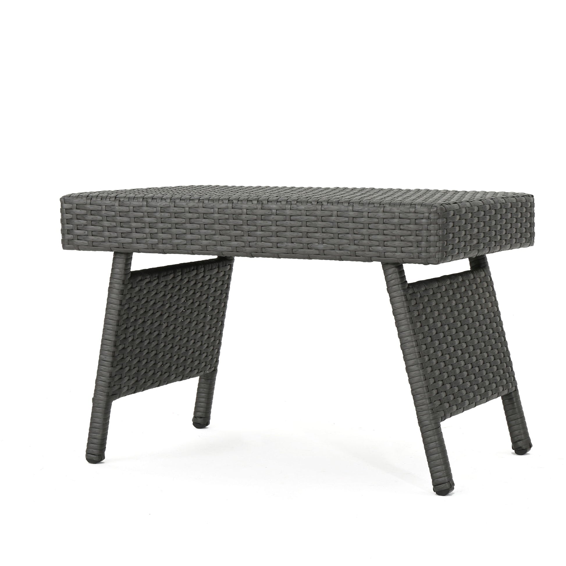 Outdoor Wicker Table With Rectangular Tabletop - Gray