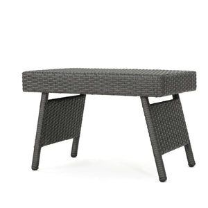 Outdoor Wicker Table With Rectangular Tabletop - Gray