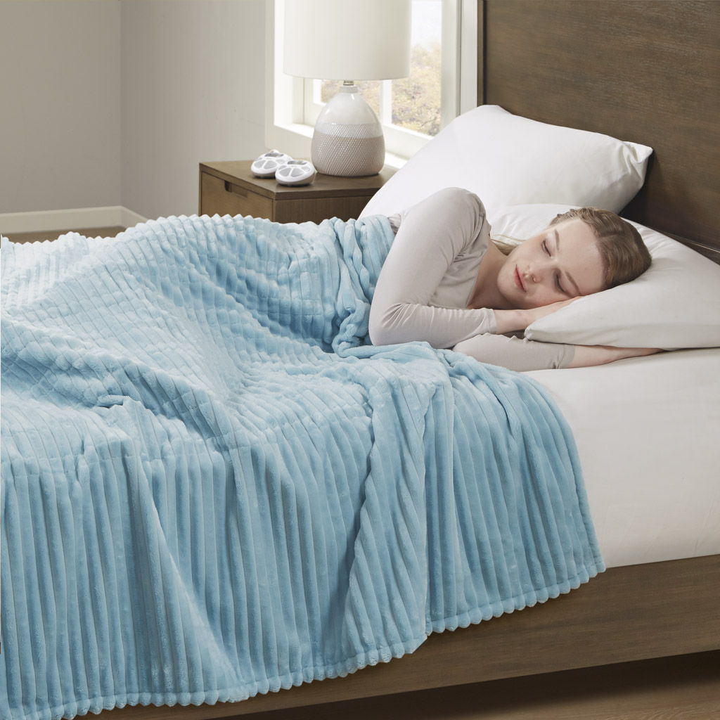 Corded Plush - Twin Heated Blanket - Blue