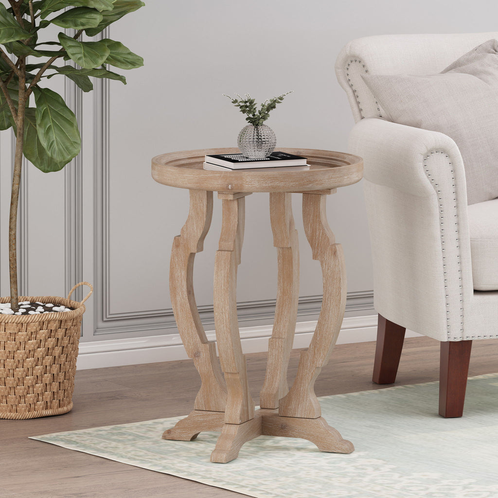 French Country Style Accent Table With Hourglass Design