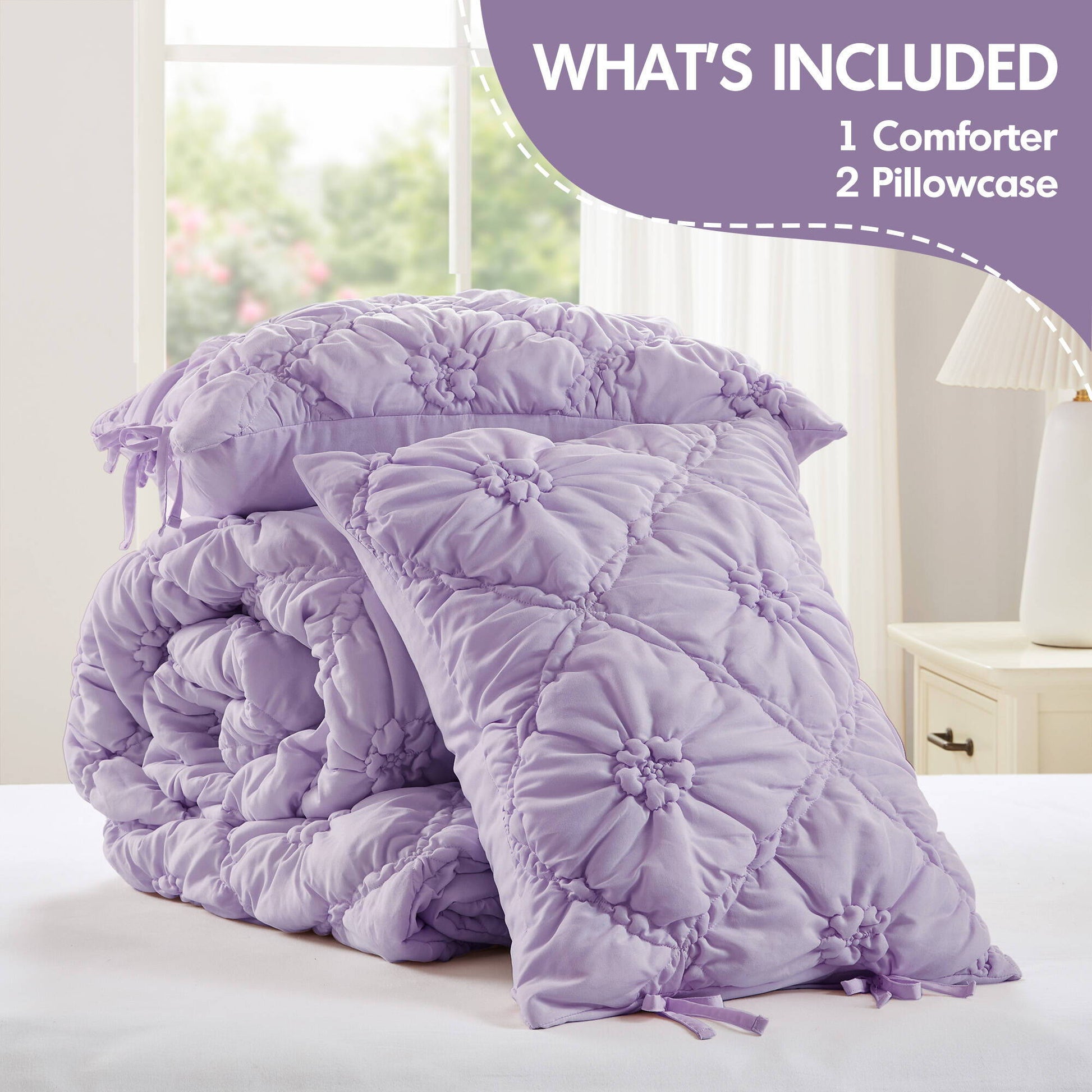 Lily - Full/Queen 3 Piece Comforter Set - Purple