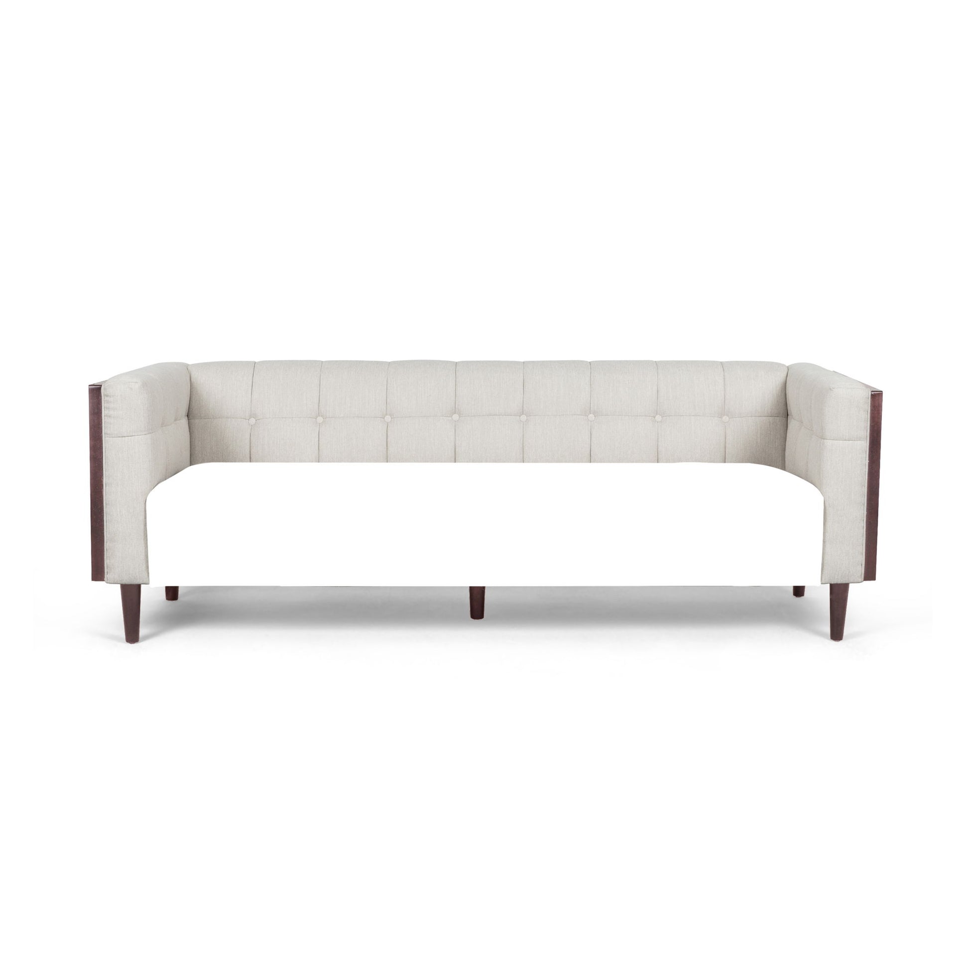 Contemporary 3 Seater Sofa With Button Tufted Waffle Stitching - Beige
